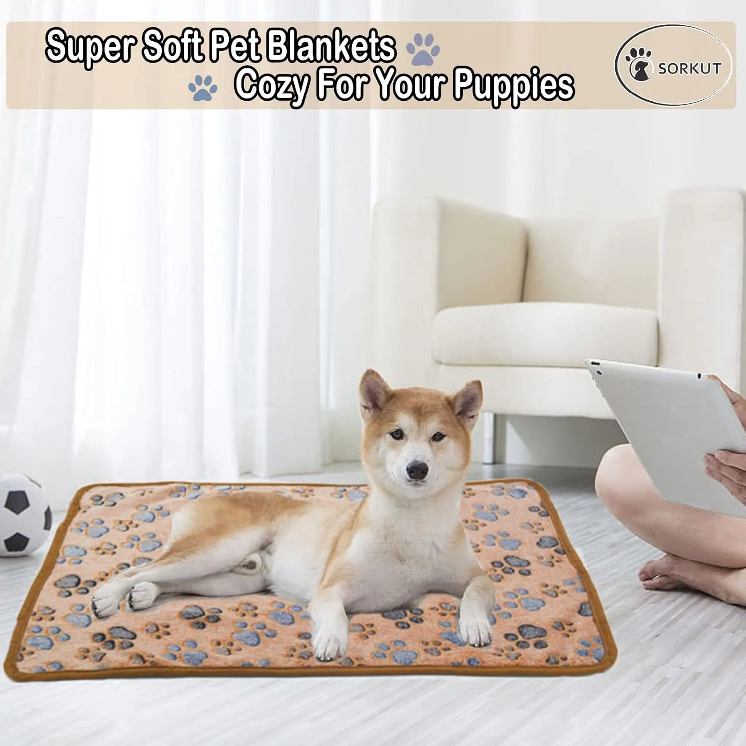 1 Pack 3 Puppy Blankets Super Soft Warm Sleep Mat Paw Print Blanket Fluffy Premium Fleece Pet Blanket Flannel Throw Dog Blankets for Small Dogs Puppy Cat -Brown Paw,Small(23"x15")