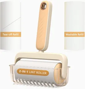 2-in-1 Washable Reusable Lint Rollers, Value Set-1 Handle & 2 Tear-Off Refills/ 100 Sheets & 1 Washable Refill, Pet Hair Remover for Clothes, Couch & Carpet, Portable Sticky Roller for Dog & Cat Hair