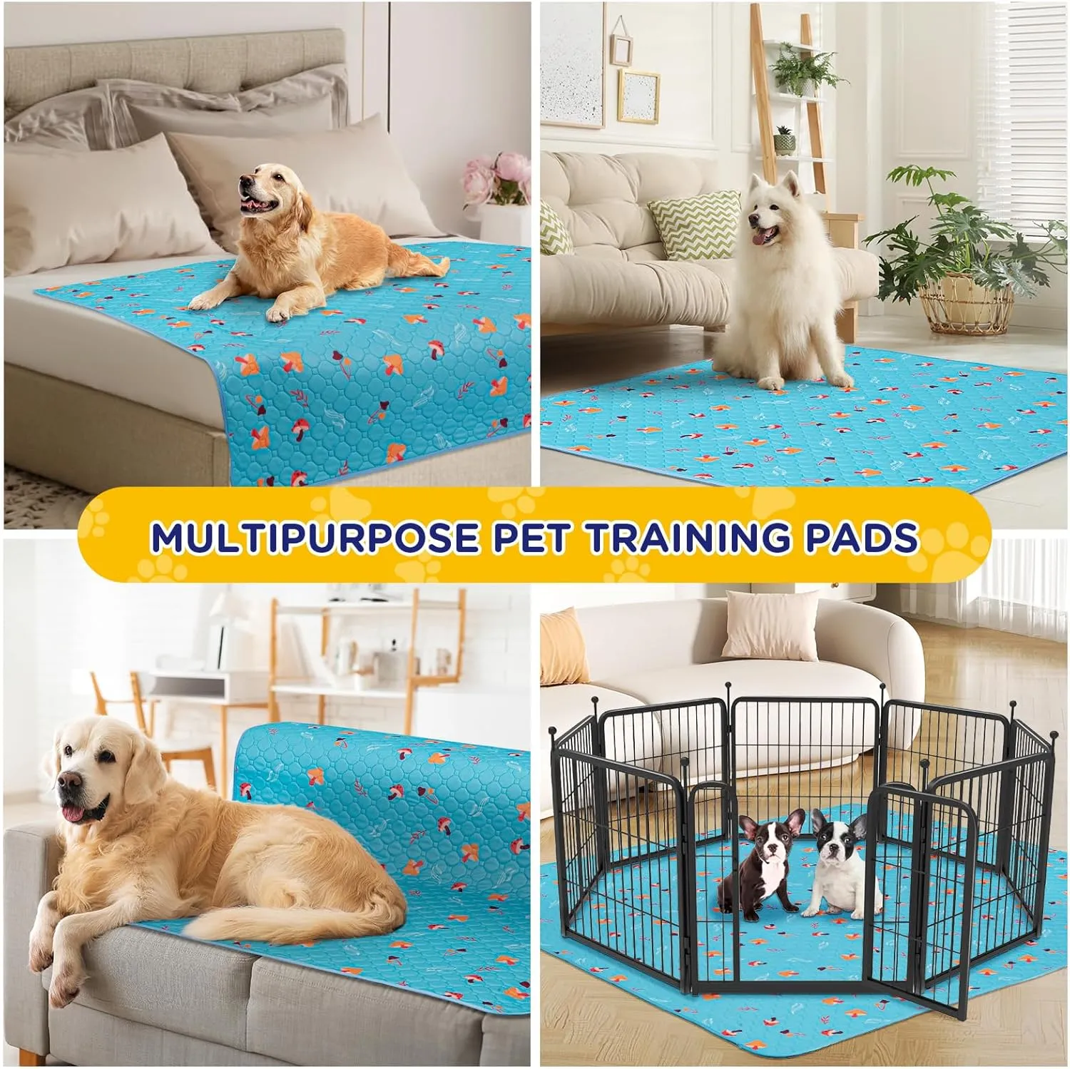 2 Pack Washable Pee Pads for Dogs, 34'' x 30'' Extra Large Super Absorbent Reusable Puppy Training Pads - 100% Waterproof, Non-Slip, Whelping Pads with Puppy Playpen, Incontinence, Potty