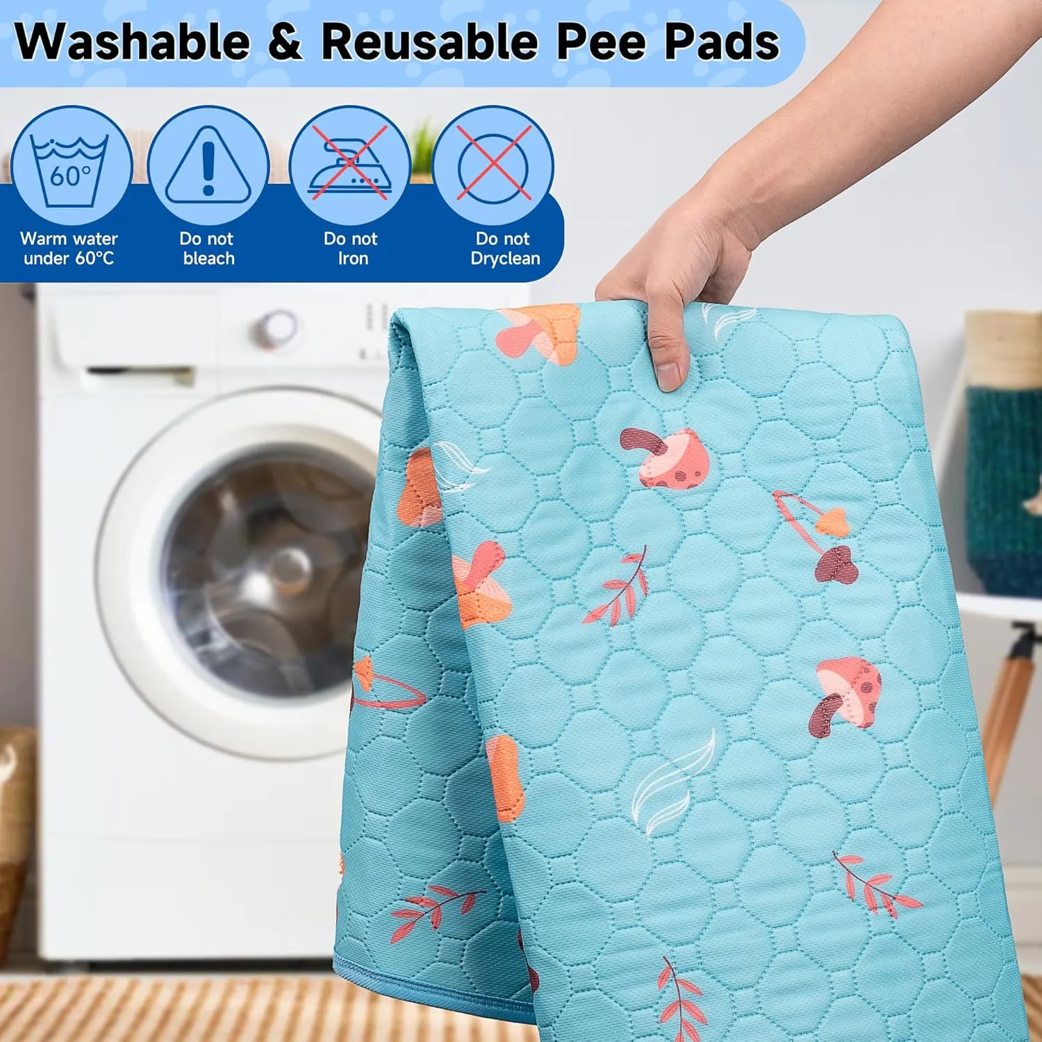 2 Pack Washable Pee Pads for Dogs, 34'' x 30'' Extra Large Super Absorbent Reusable Puppy Training Pads - 100% Waterproof, Non-Slip, Whelping Pads with Puppy Playpen, Incontinence, Potty