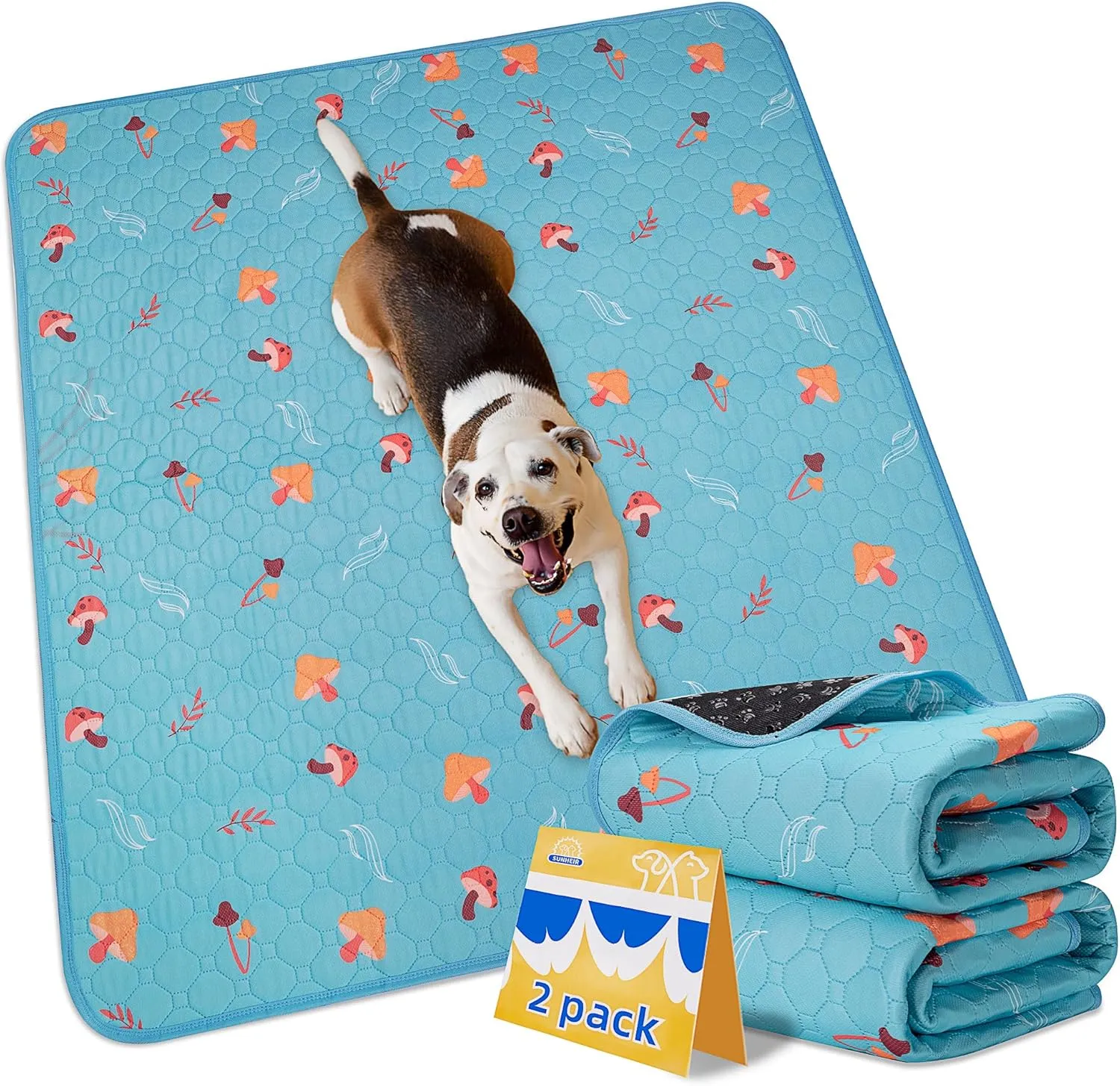 2 Pack Washable Pee Pads for Dogs, 34'' x 30'' Extra Large Super Absorbent Reusable Puppy Training Pads - 100% Waterproof, Non-Slip, Whelping Pads with Puppy Playpen, Incontinence, Potty