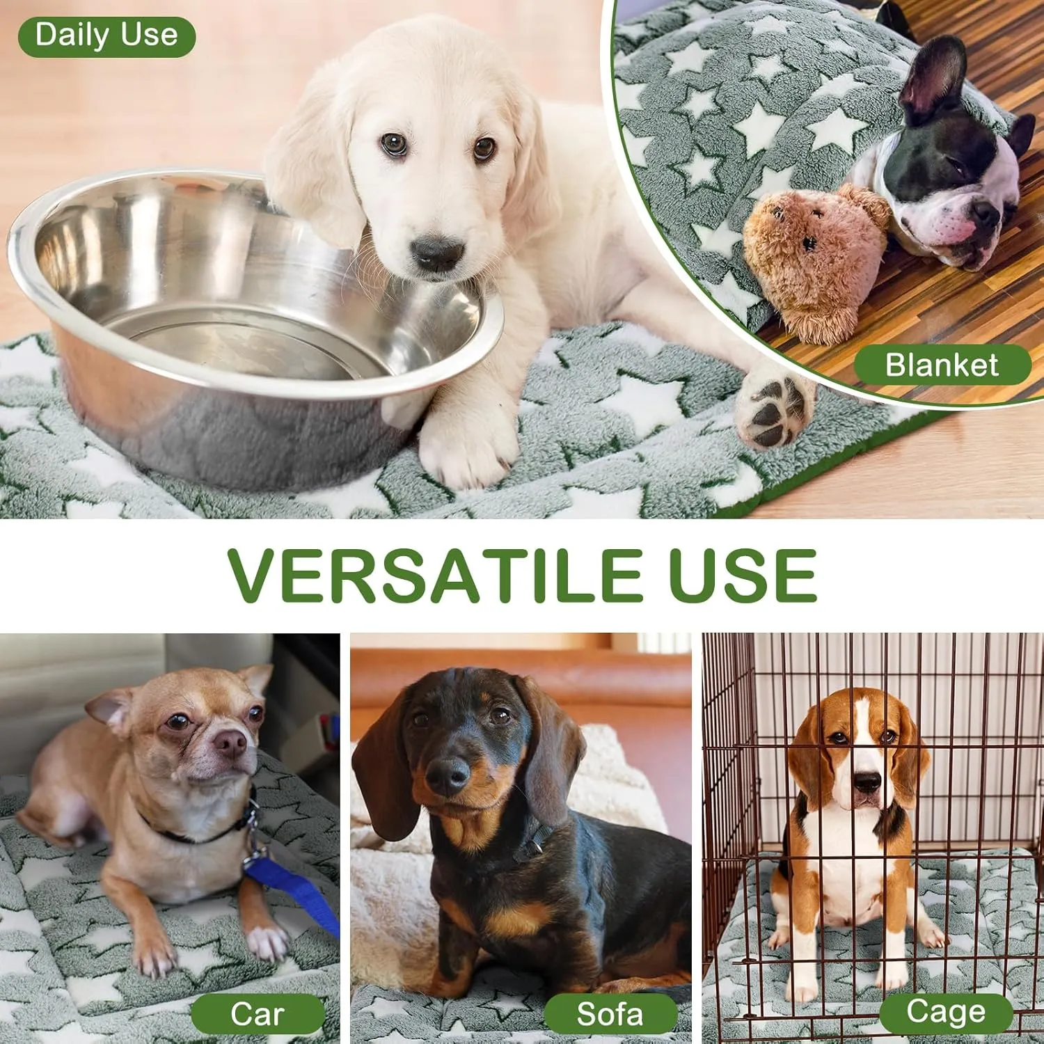 4 Pcs Washable Dog Crate Mat Kennel Pad Replaceable Reversible Pet Bed Pad for Crate Pet, Sleeping Mat for Small, Medium, Large Dog Machine Washable(18 x 24 x 1.6 Inch,Green)