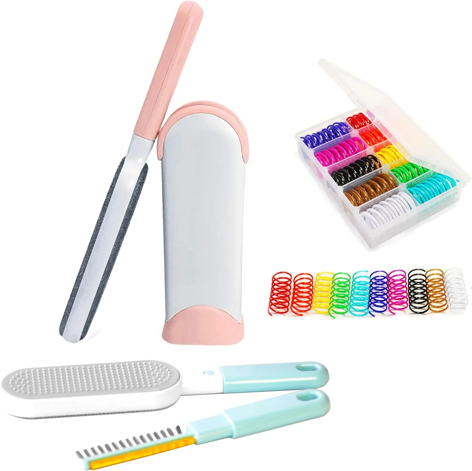 40pcs Box Stored Cat Spring Toys And Reusable Pet Hair Remover For Clothes And Travel Size Lint Brush Included, Better Than Sticky Roller, Cats Hair Magic Remover Brush B (Pink)