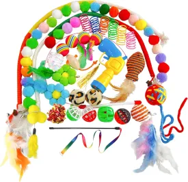42 Pcs Cat Toys, Interactive Kitten Toy for Indoor Cats, Variety Small Balls and Launcher, Feather and Teaser Wand Toy, Crinkle Balls Springs Mouse Toys for Cat, Puppy, Kitty