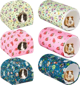 6 Pieces Guinea Pig Hideout Set Soft Bunny Bed and Tunnel Washable Sugar Glider Toy Chinchilla House Bed Accessories for Hamster,Rabbit,Ferret,Small Animal(Fresh Style)