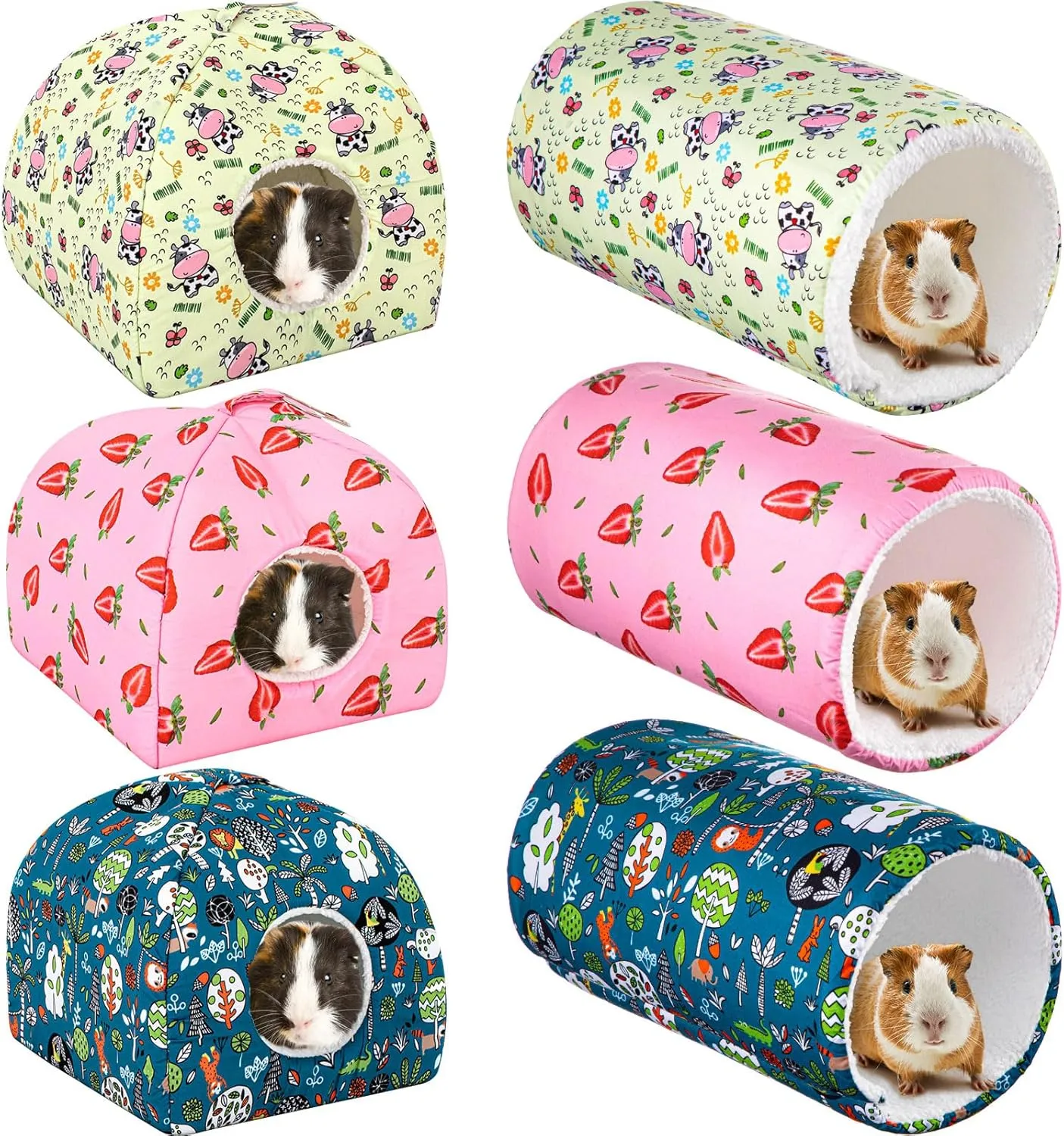 6 Pieces Guinea Pig Hideout Set Soft Bunny Bed and Tunnel Washable Sugar Glider Toy Chinchilla House Bed Accessories for Hamster,Rabbit,Ferret,Small Animal(Fresh Style)