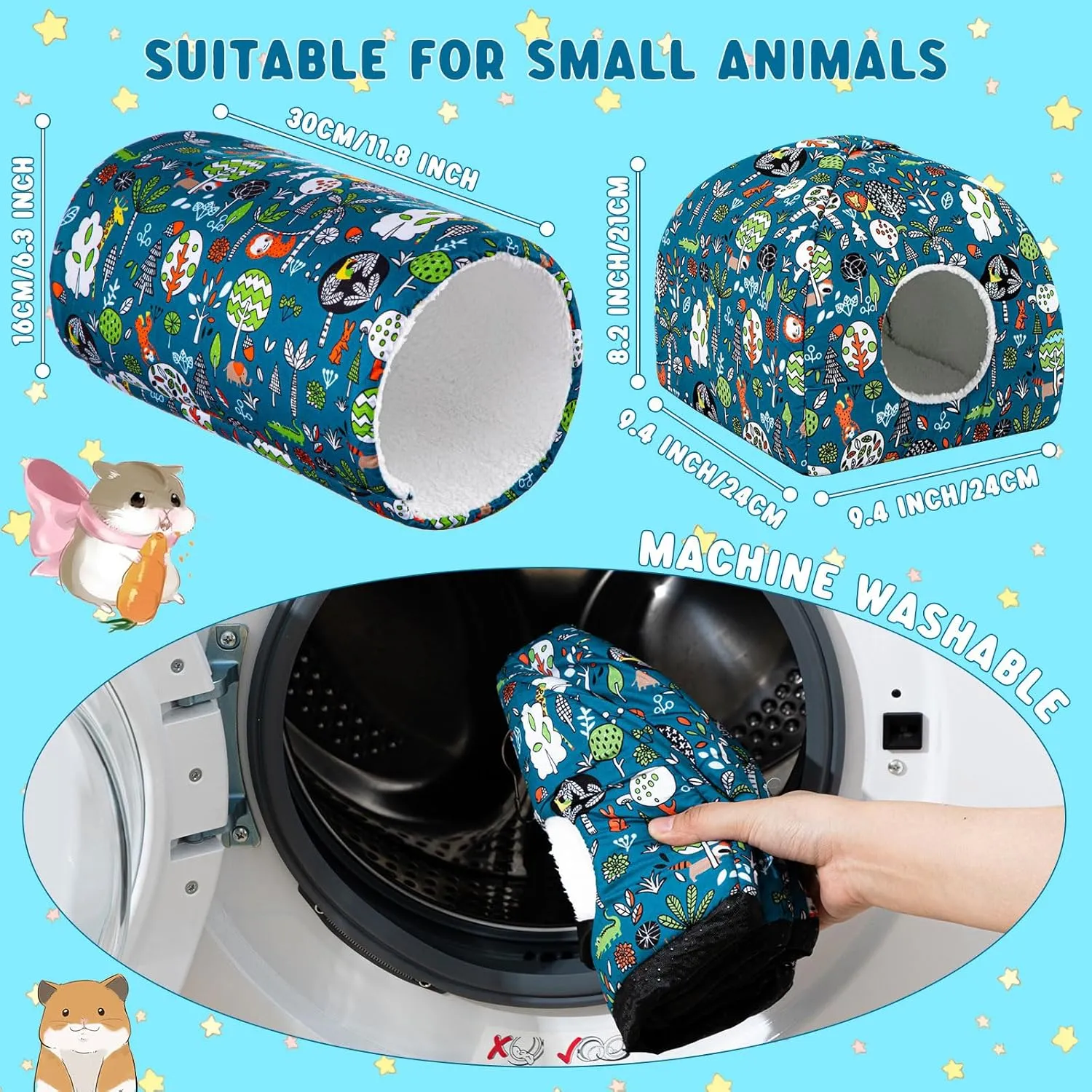 6 Pieces Guinea Pig Hideout Set Soft Bunny Bed and Tunnel Washable Sugar Glider Toy Chinchilla House Bed Accessories for Hamster,Rabbit,Ferret,Small Animal(Fresh Style)