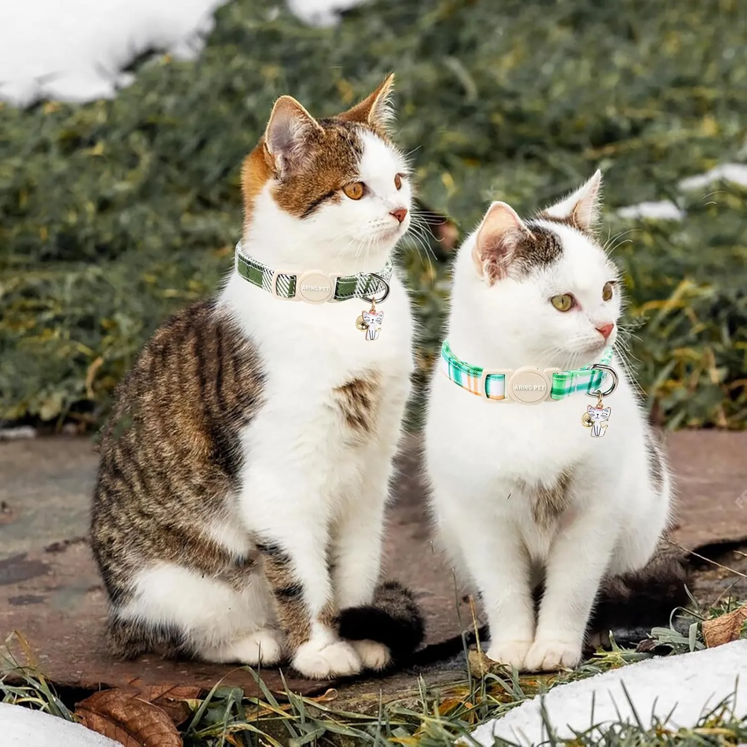 ARING PET 2 Pack Cat Collar-Cute Cotton Cat Collar with Bell & Pendant, Adjustable Spring Kitten Collars with Safety Buckle for Girl and Boy Pets