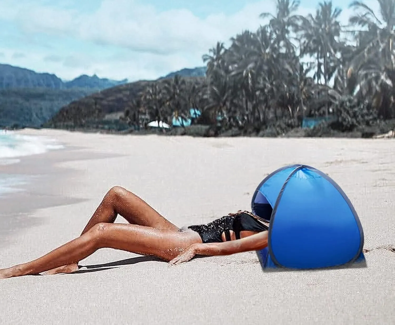Beach Sun Shelter, Face Head Sun Shade Canopy Mini Tent Pop up Instant Portable Sunbathing Sun Protection for Camping Fishing Pet Dog Cat, Windproof Waterproof Sandproof with Mobile Phone Stand