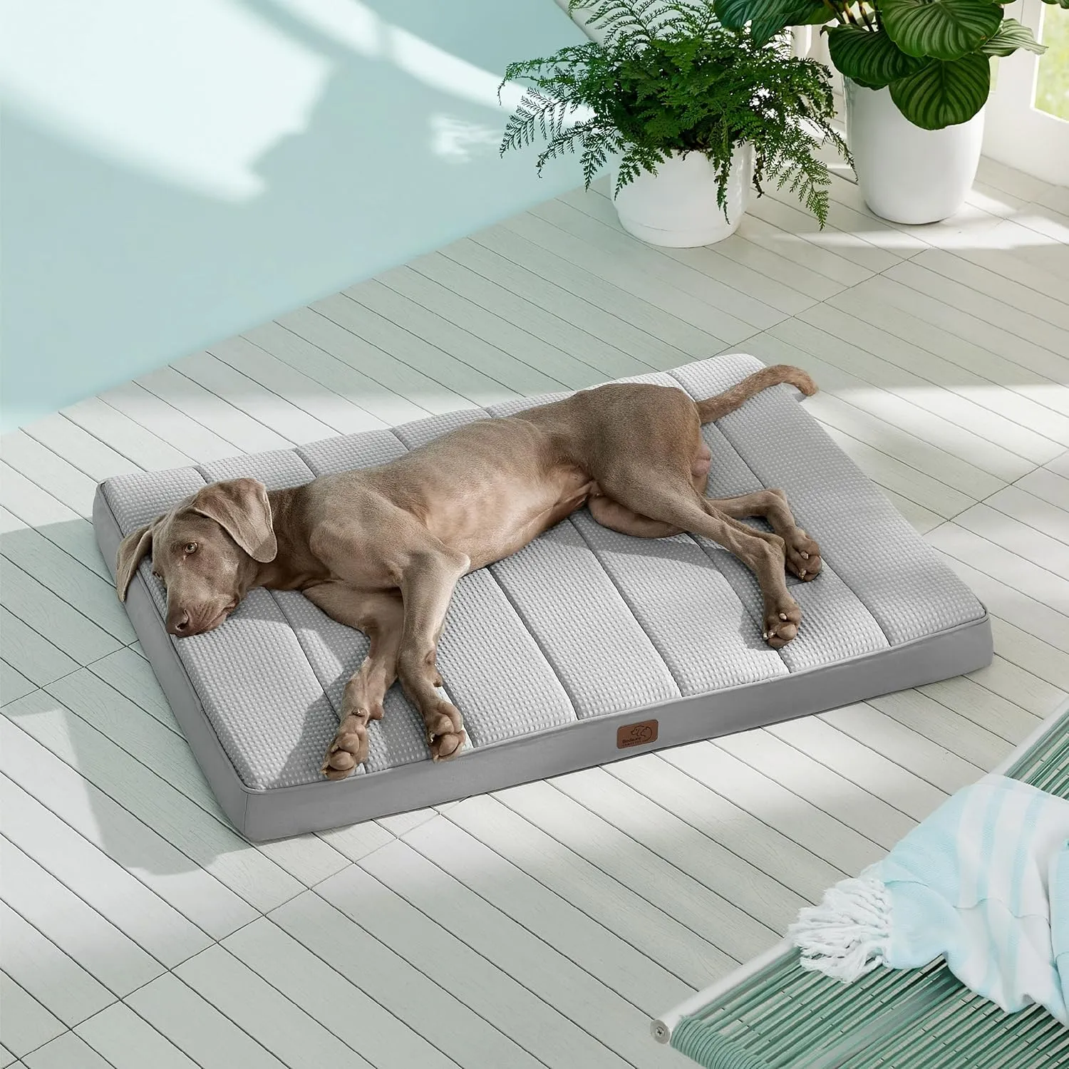 Bedsure Cooling Dog Beds Large Sized Dog - Extra-Large Orthopedic Waterproof Puppy Bed with Removable Washable Cover, Egg Crate Foam Pet Mat, Suitable for Pet Up to 100 lbs