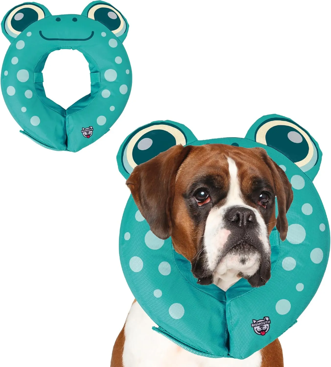 BigMouth Inc Frog Inflatable Recovery Collar, Comfortable Cone Replacement for Pet Surgery, Protective Collars to Prevent Licking & Biting, Size Large