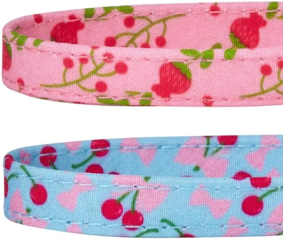 Blueberry Pet Pack of 2 Cat Collars, Lovely Cherry and Floral Prints Adjustable Breakaway Cat Collar with Flower & Bell, Neck 9"-13"