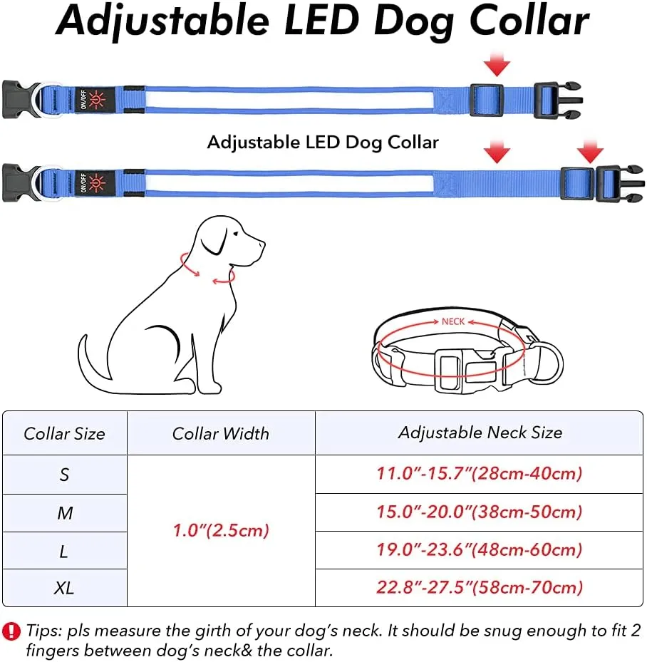 BSEEN Light Up Dog Collar - Reflective LED Dog Collar, Waterproof Glow in The Dark Dog Collars, Rechargeable Dog Lights for Night Walking (Royal Blue, Small)