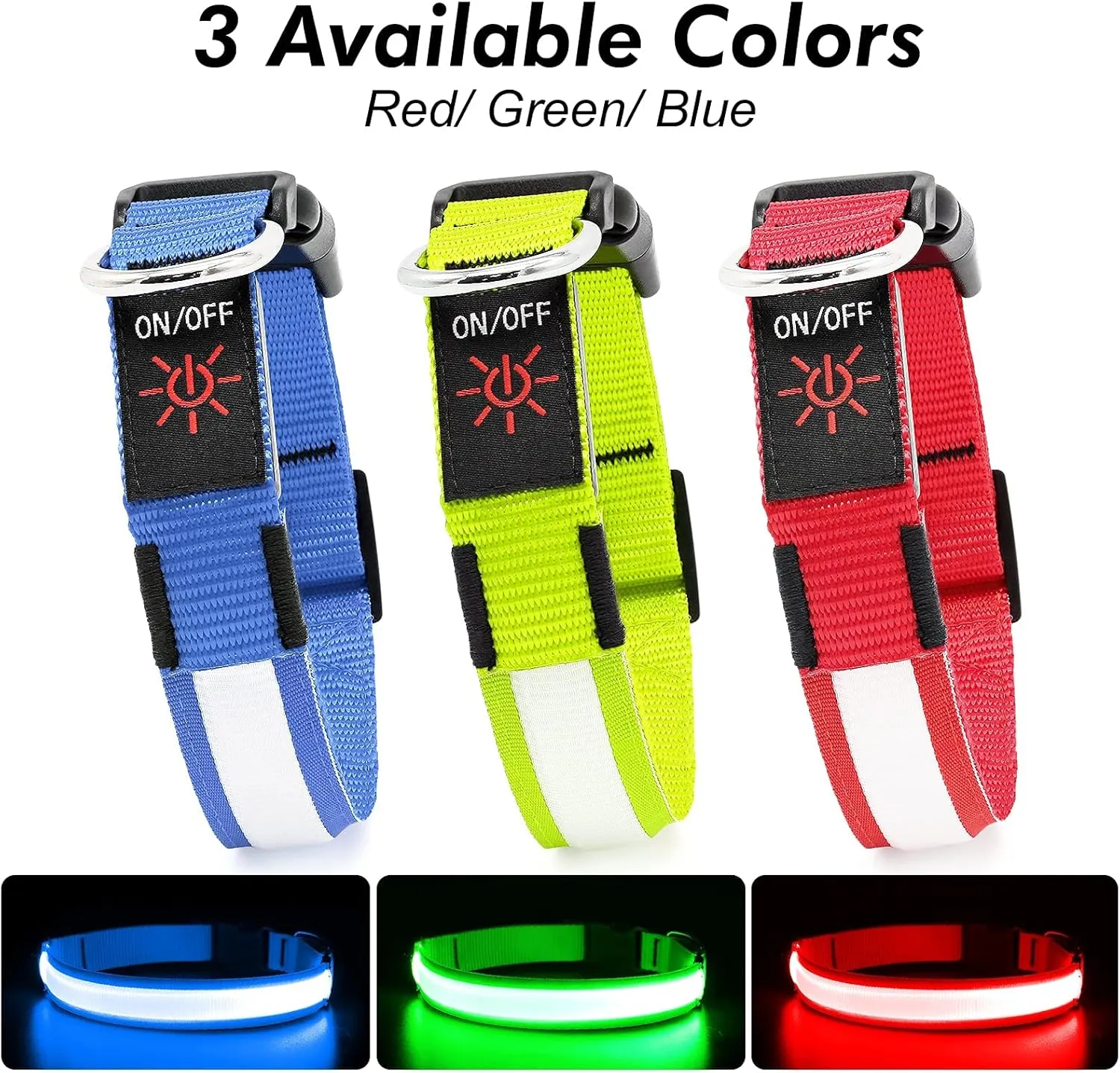 BSEEN Light Up Dog Collar - Reflective LED Dog Collar, Waterproof Glow in The Dark Dog Collars, Rechargeable Dog Lights for Night Walking (Royal Blue, Small)