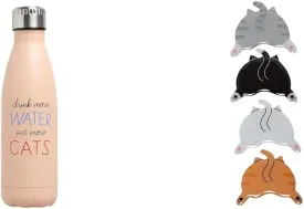 Bundle of Pearhead Pet Drink More Water Pet More Cats Stainless Steel Water Bottle, 17 oz.   Pearhead Cat Bum Kitchen Magnets, Set of 4