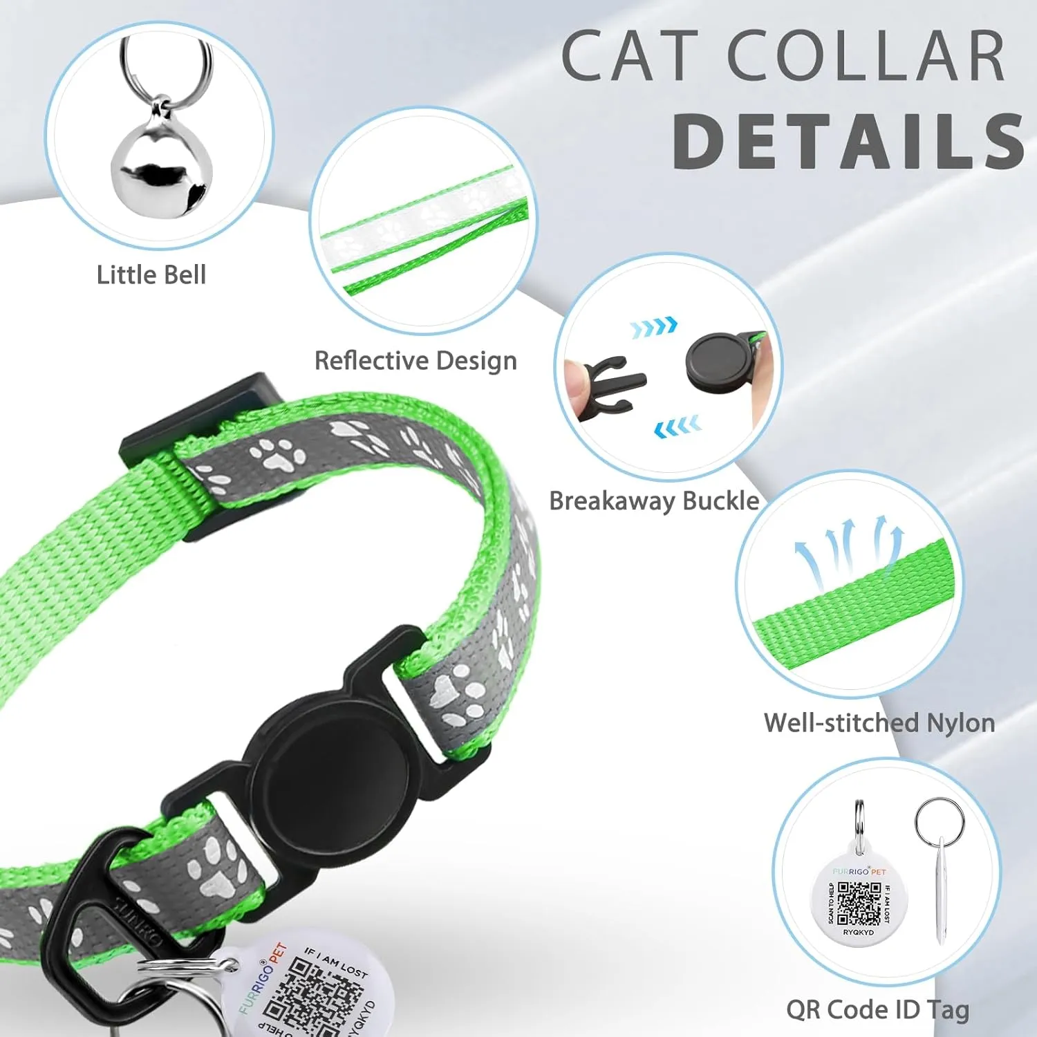 Cat Collar Breakaway with QR Code Name Tag, Reflective Kitten Collars with Bell, Cat ID Tag Personalized, Ultra-Durable, Adjustable, Quick Release, Fits Most Girl Boy Small Large Cats (8''-13.3'')