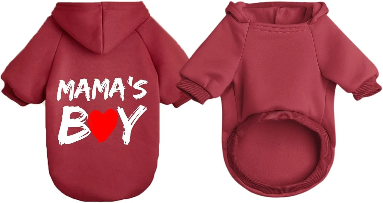 Cat Hoodies for Cats Pet Puppy Clothes Dog Hoodie Mama'Boy Printed Hooded Sweatshirt for Small Medium Size Dogs(Wine Red,M)
