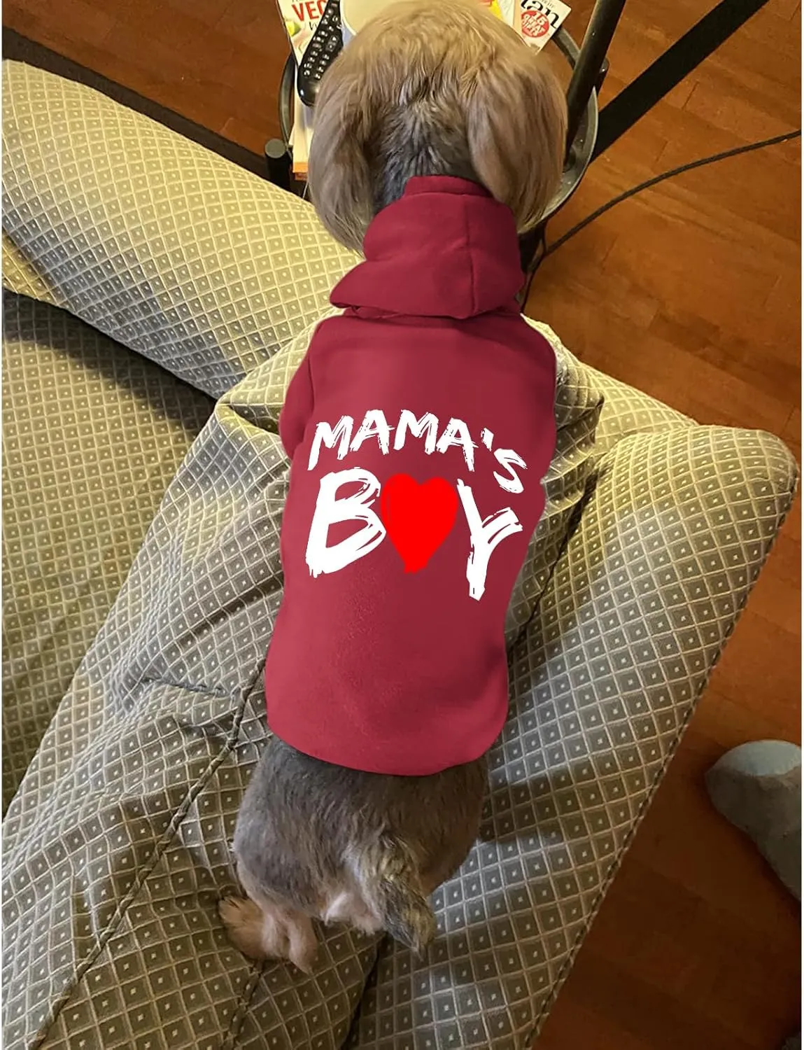 Cat Hoodies for Cats Pet Puppy Clothes Dog Hoodie Mama'Boy Printed Hooded Sweatshirt for Small Medium Size Dogs(Wine Red,M)