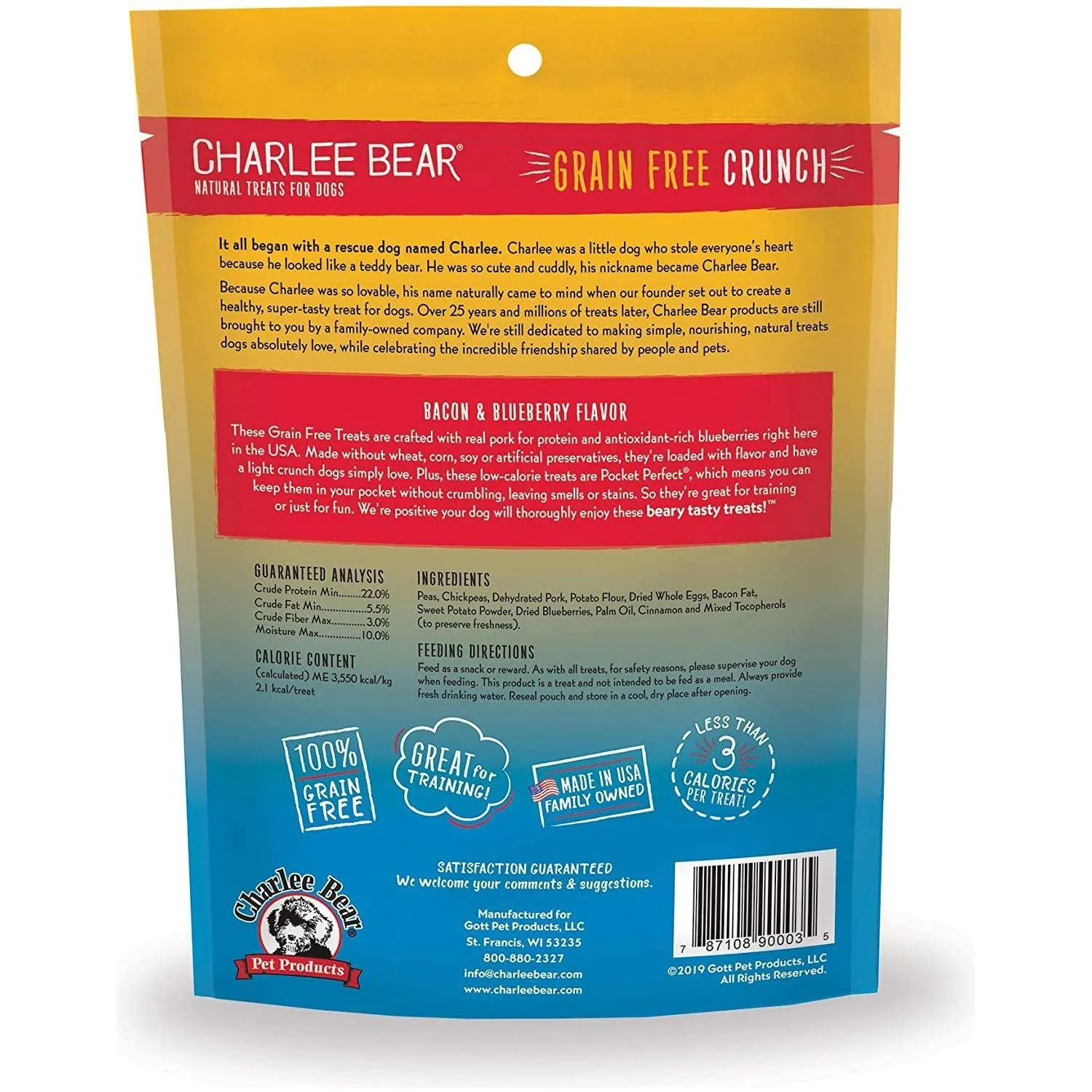 Charlee Bear Grain Free Crunch Bacon & Blueberry Flavour Dog Treats