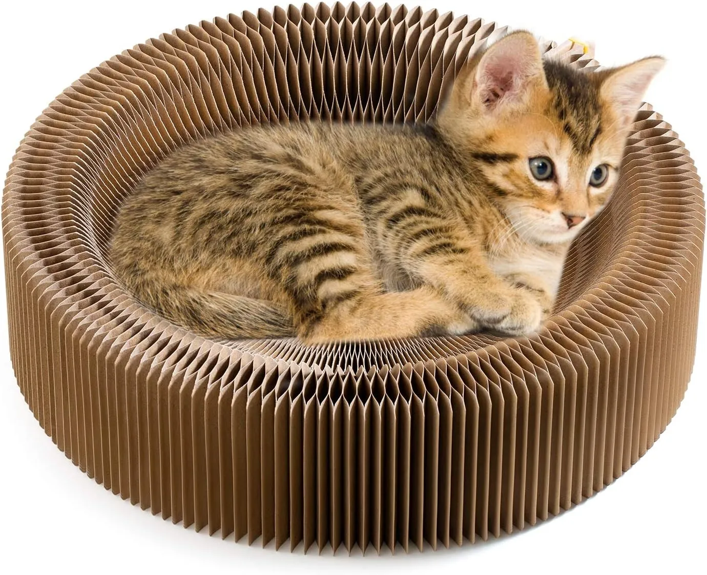 Collapsible Cat Scratcher Lounge, Cardboard Cat Bed, Corrugated Pet Scratcher Pad, Round Cat Scratching Bed Nest for Indoor Big Large Kitty Kitten Cats