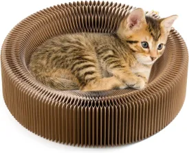 Collapsible Cat Scratcher Lounge, Cardboard Cat Bed, Corrugated Pet Scratcher Pad, Round Cat Scratching Bed Nest for Indoor Big Large Kitty Kitten Cats