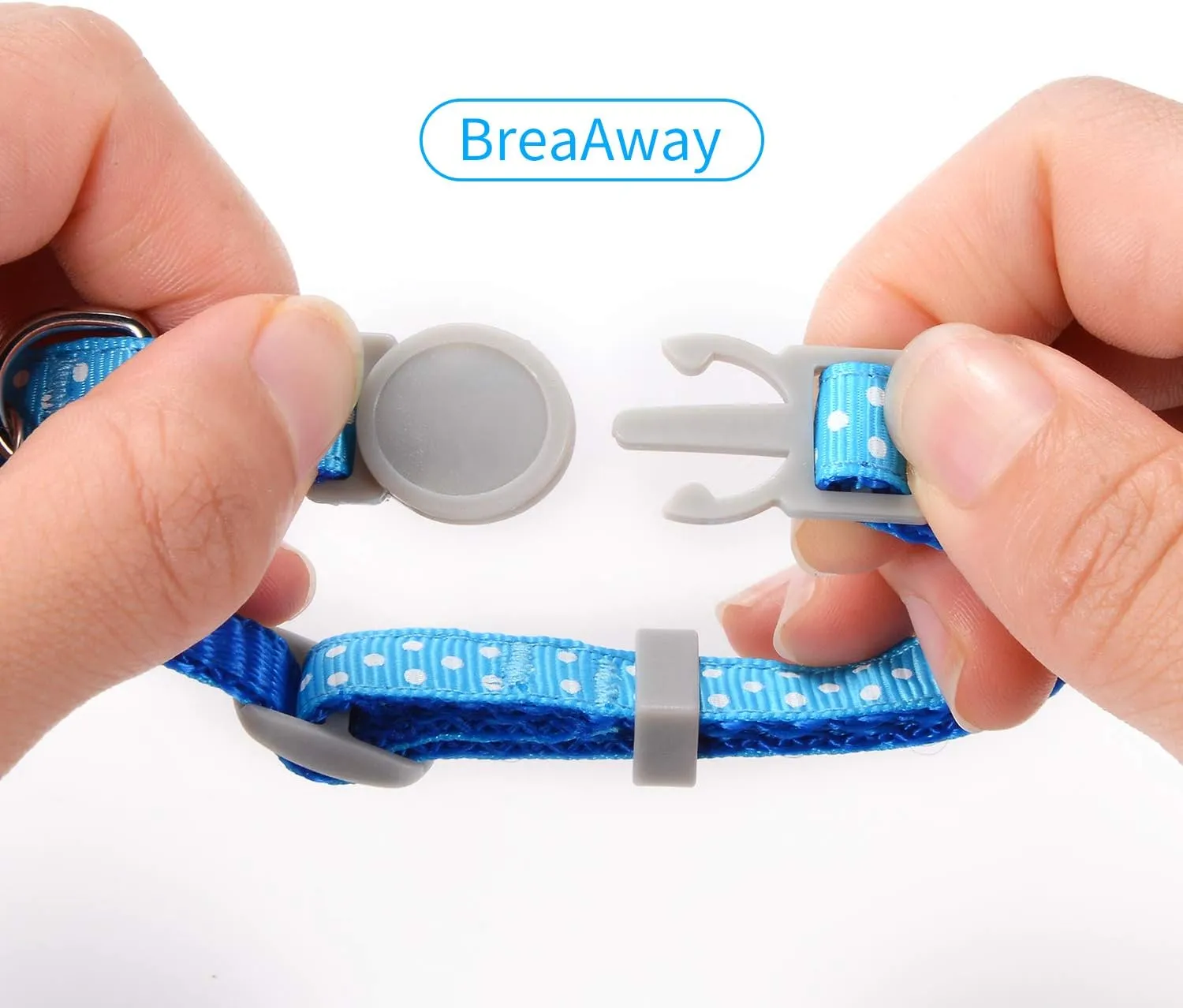 Custom Breakaway Cat Collars with Bell - Engraved Stainless Steel No Noise Slide-On Identification Tags On Collar - Up to 3 Lines of Personalized Text (Polka Dot Print)