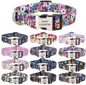 Custom Dog Collar for Girls Boys,Colorful Flowers Skull Plaid Soft Personalized Free Engraved ID Name Tag Phone Number Plate,Customized Metal Buckle Adjustable for Small Medium Large Breed