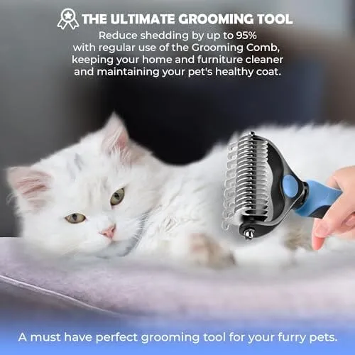 Dematting Comb with Extra Wide Double-Sided Stainless Steel Teeth for Detangling