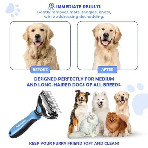 Dematting Comb with Extra Wide Double-Sided Stainless Steel Teeth for Detangling
