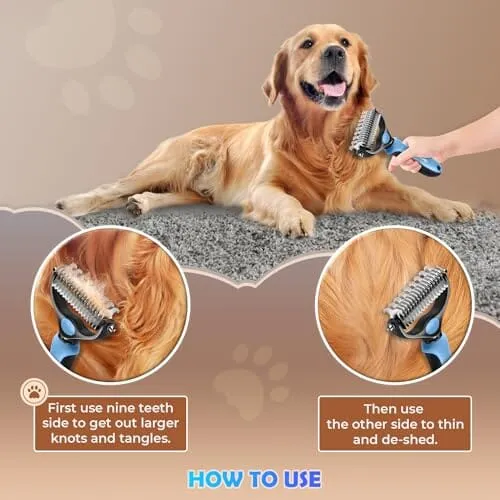 Dematting Comb with Extra Wide Double-Sided Stainless Steel Teeth for Detangling