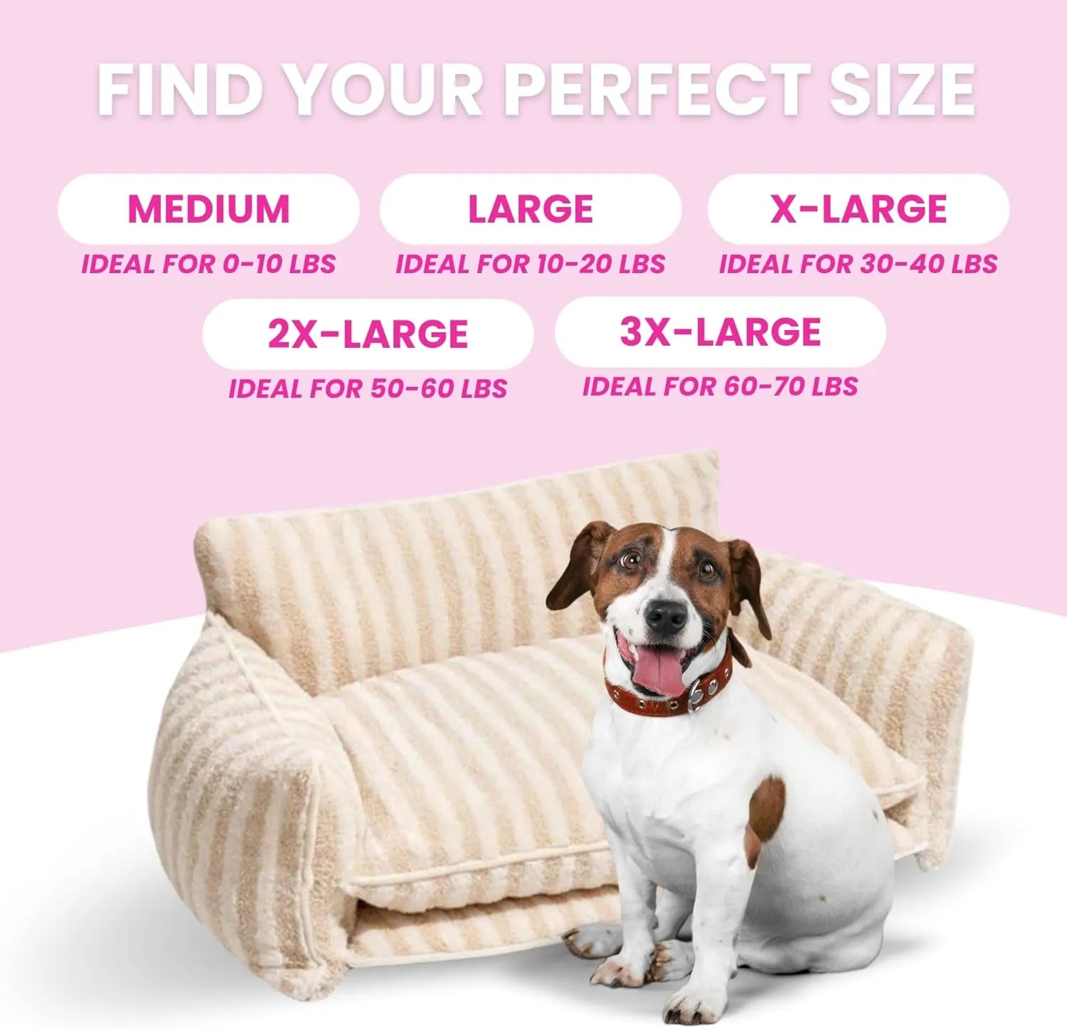 Dog Bed Sofa with Faux Sherpa Material, 3-Sided Sofa Bed Design, Premium Pillow Cushions, Calming Comfort Pet Beds, Deep Sleep Bed, Plush Dog Bed, Black and White Striped Pet Bed (Large)