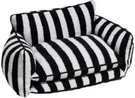 Dog Bed Sofa with Faux Sherpa Material, 3-Sided Sofa Bed Design, Premium Pillow Cushions, Calming Comfort Pet Beds, Deep Sleep Bed, Plush Dog Bed, Black and White Striped Pet Bed (Large)