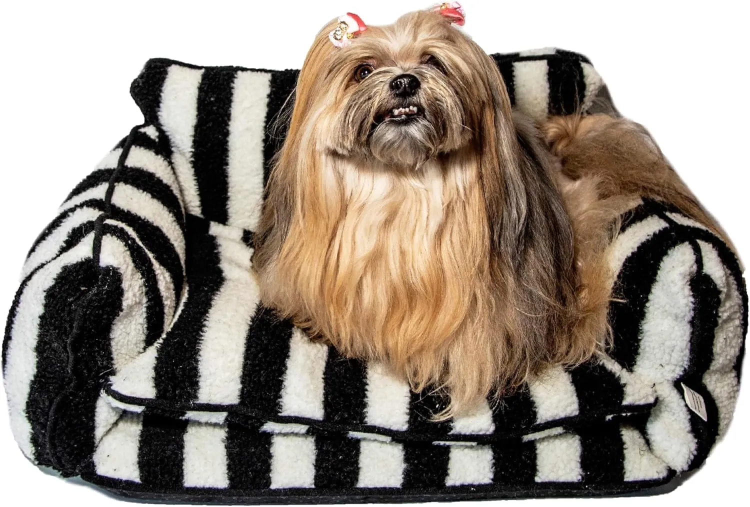 Dog Bed Sofa with Faux Sherpa Material, 3-Sided Sofa Bed Design, Premium Pillow Cushions, Calming Comfort Pet Beds, Deep Sleep Bed, Plush Dog Bed, Black and White Striped Pet Bed (Large)