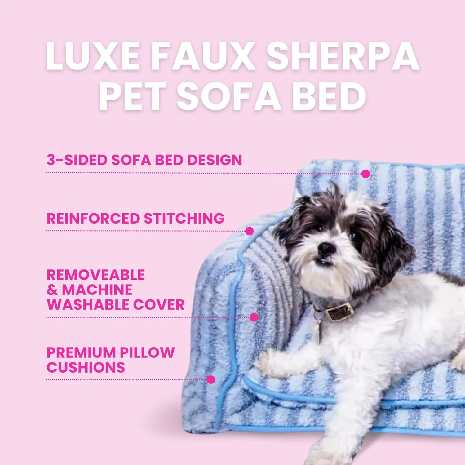 Dog Bed Sofa with Faux Sherpa Material, 3-Sided Sofa Bed Design, Premium Pillow Cushions, Calming Comfort Pet Beds, Deep Sleep Bed, Plush Dog Bed, Black and White Striped Pet Bed (Large)