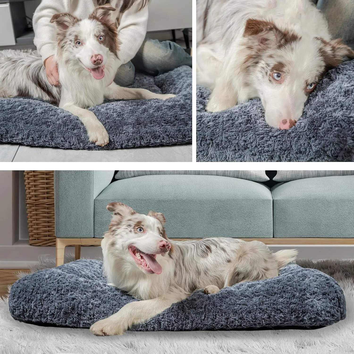 Dog Beds Crate Pad for Medium, Large Dogs, Deluxe Rose Plush Cat Sleeping Mats, Fits Crate Kennel Cage, Anti-Slip Pets Pillow, Washable Ultra Soft Fluffy Dog Bed for Crate (35"x23"Dark Grey)