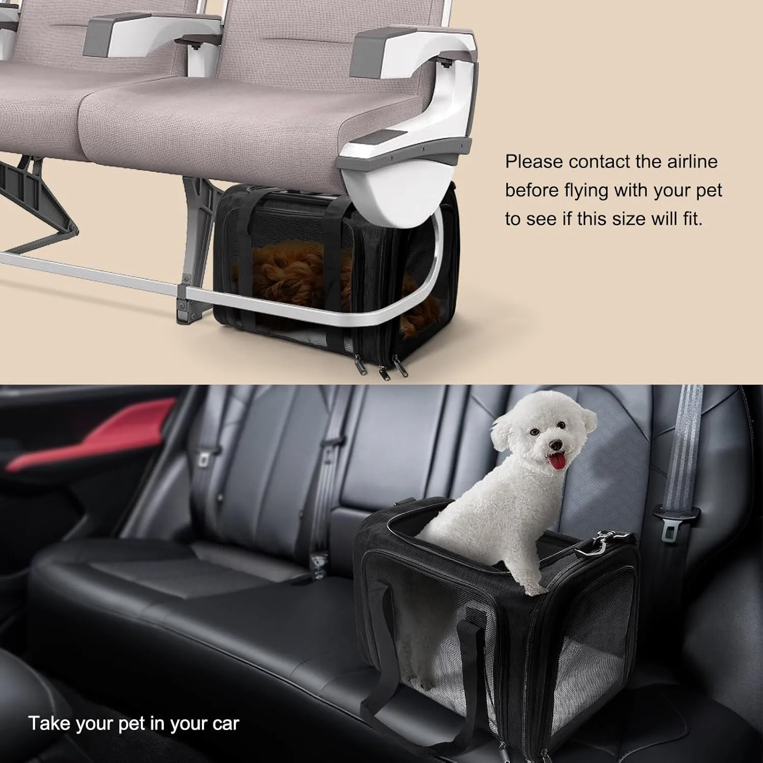 Dog Carrier for Pets, Up to 25 Lbs, Collapsible Travel Carriers for Puppy with Shoulder Strap and Removable Ma, 20x13x13 Inchest, Black
