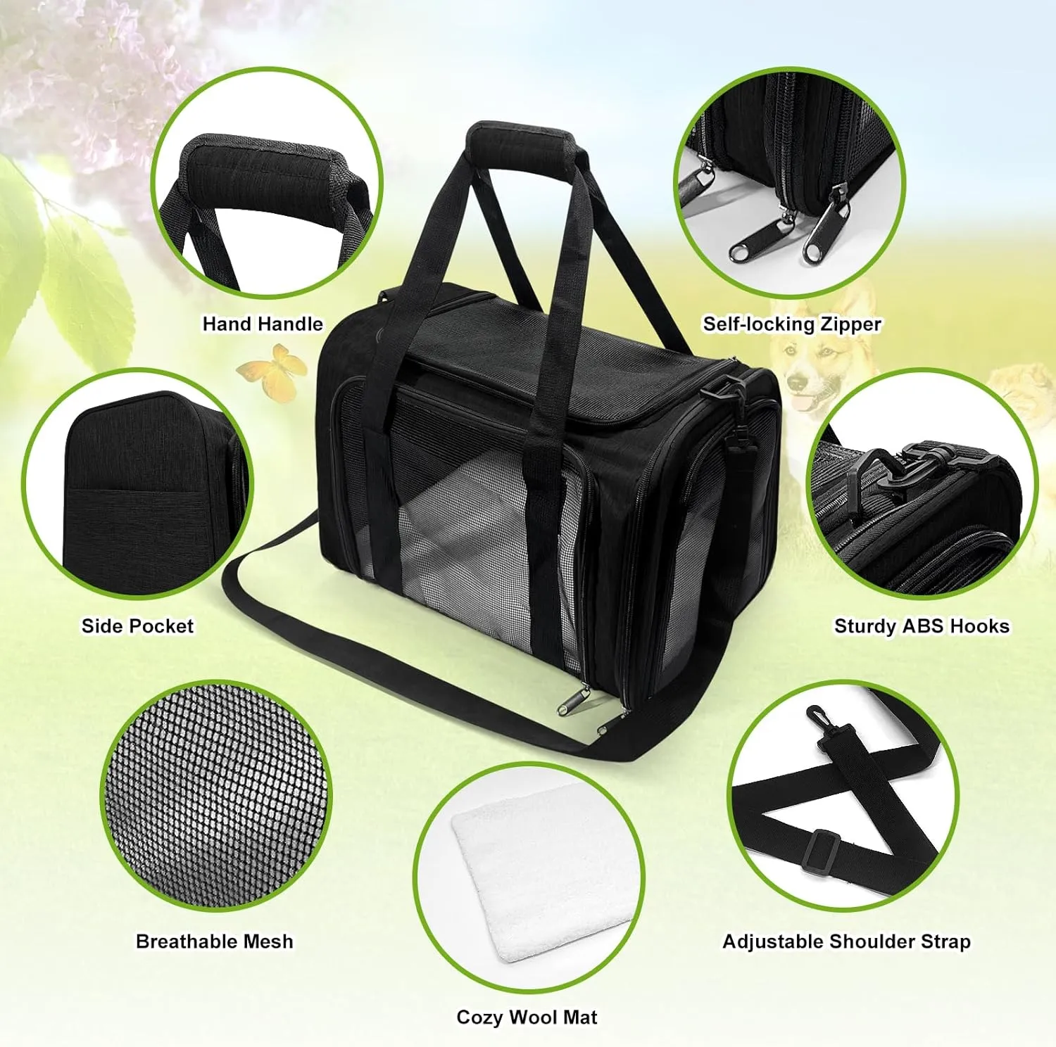 Dog Carrier for Pets, Up to 25 Lbs, Collapsible Travel Carriers for Puppy with Shoulder Strap and Removable Ma, 20x13x13 Inchest, Black