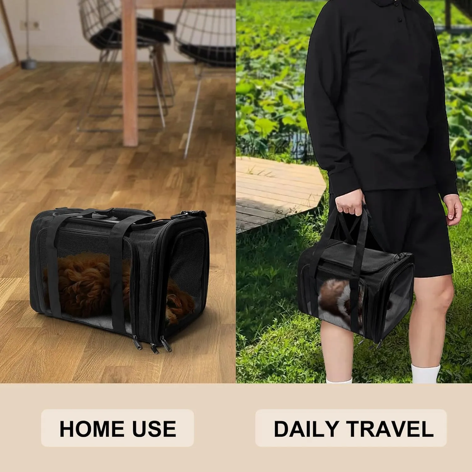 Dog Carrier for Pets, Up to 25 Lbs, Collapsible Travel Carriers for Puppy with Shoulder Strap and Removable Ma, 20x13x13 Inchest, Black