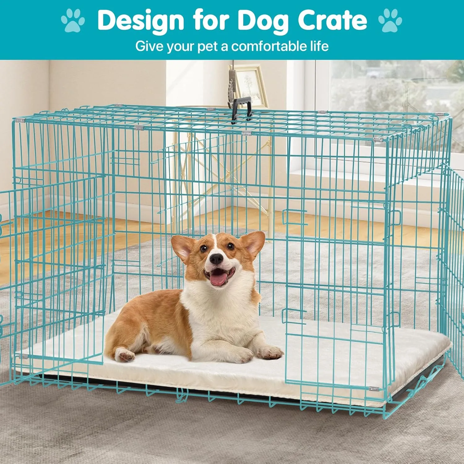Dog Crate Pads for Small Medium Dogs, Washable Ultra Soft Pet Kennel Pad 22"X16" Anti-Slip Puppy Crate Mattress Mat Cage Cushion Liner, Beige