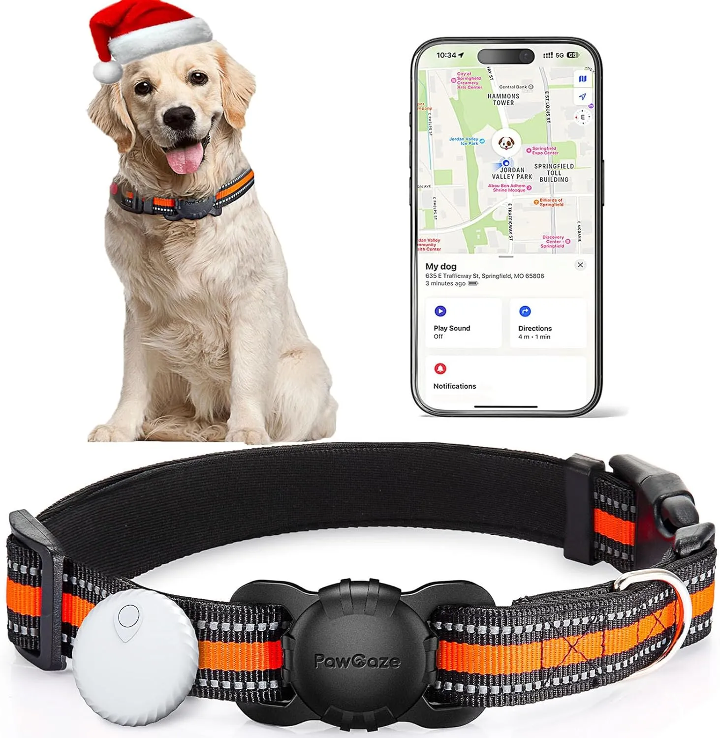 Dog Tracker Collar, No Monthly Fee Cat Tracker Collar(Only iOS), Compatible with Apple FindMy App, Reflective FinderTag Smart Collars, Anti-Lost, Key Finder for Pets/ItemsNOT GPS (S)