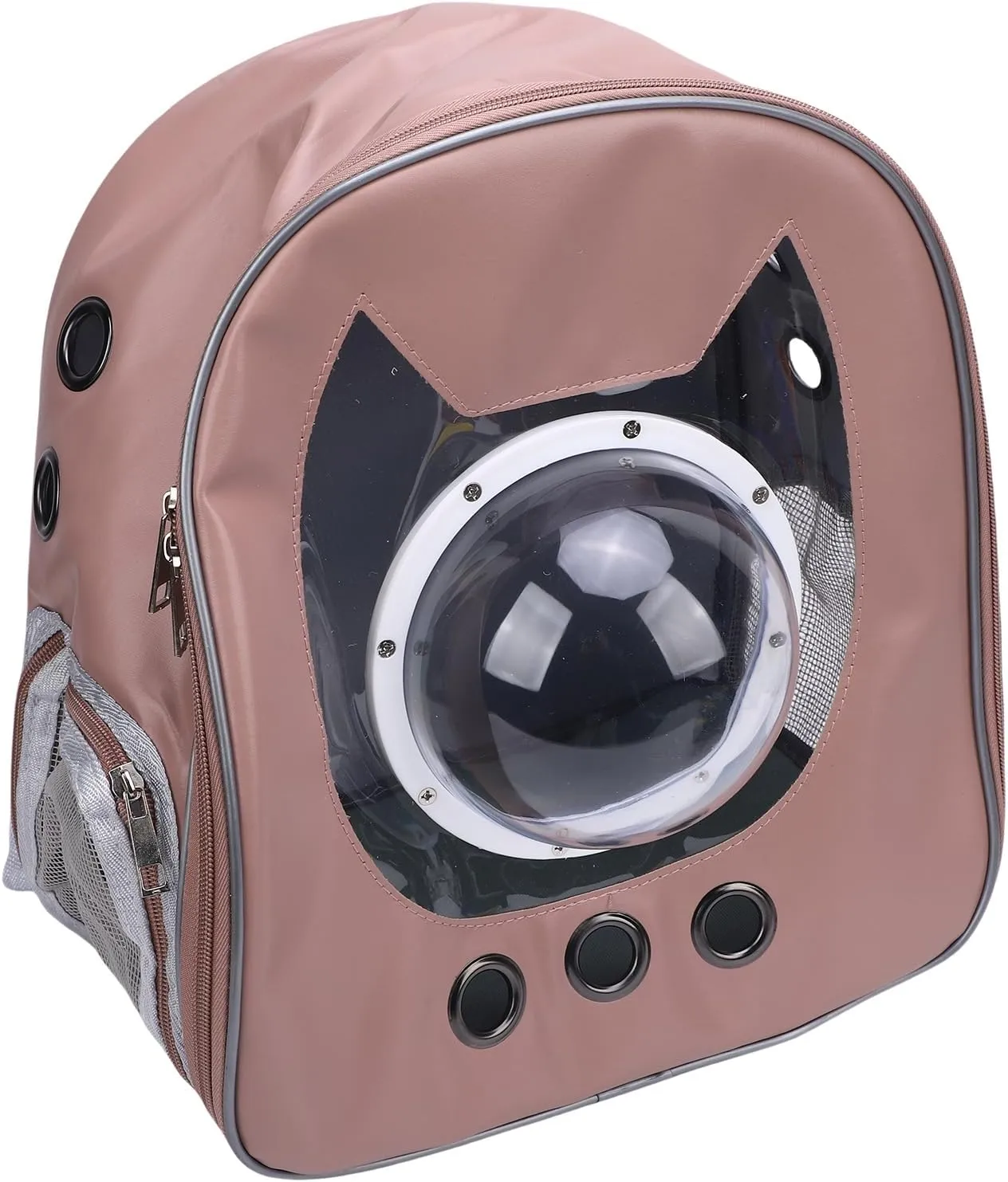 Durable PU Leather Cat Bag Space Capsule Design Portable Pet Bag with Breathable Ventilation Holes for Outdoor Travel, Daily Pet Backpack (L)