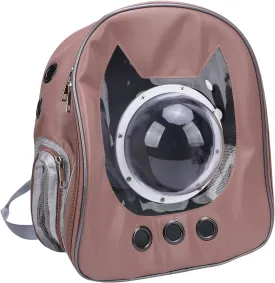 Durable PU Leather Cat Bag Space Capsule Design Portable Pet Bag with Breathable Ventilation Holes for Outdoor Travel, Daily Pet Backpack (L)