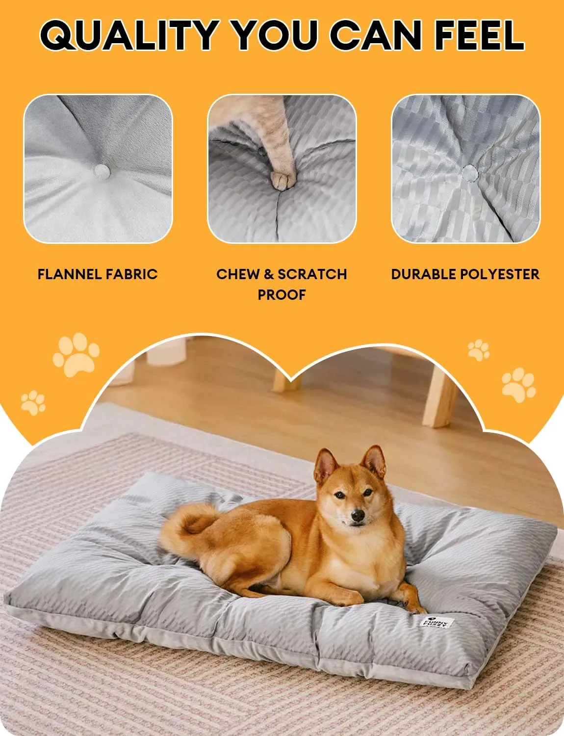 FUNNY FUZZY Cat and Dog Bed, Washable Cat &Dog Crate Bed, Dual-Sided Reversible Floor Plush Calming Cat Dog Mat, Lightweight Travel Pet Beds for Puppy Cats &Dog,35.4"  22.8", Silver Grey
