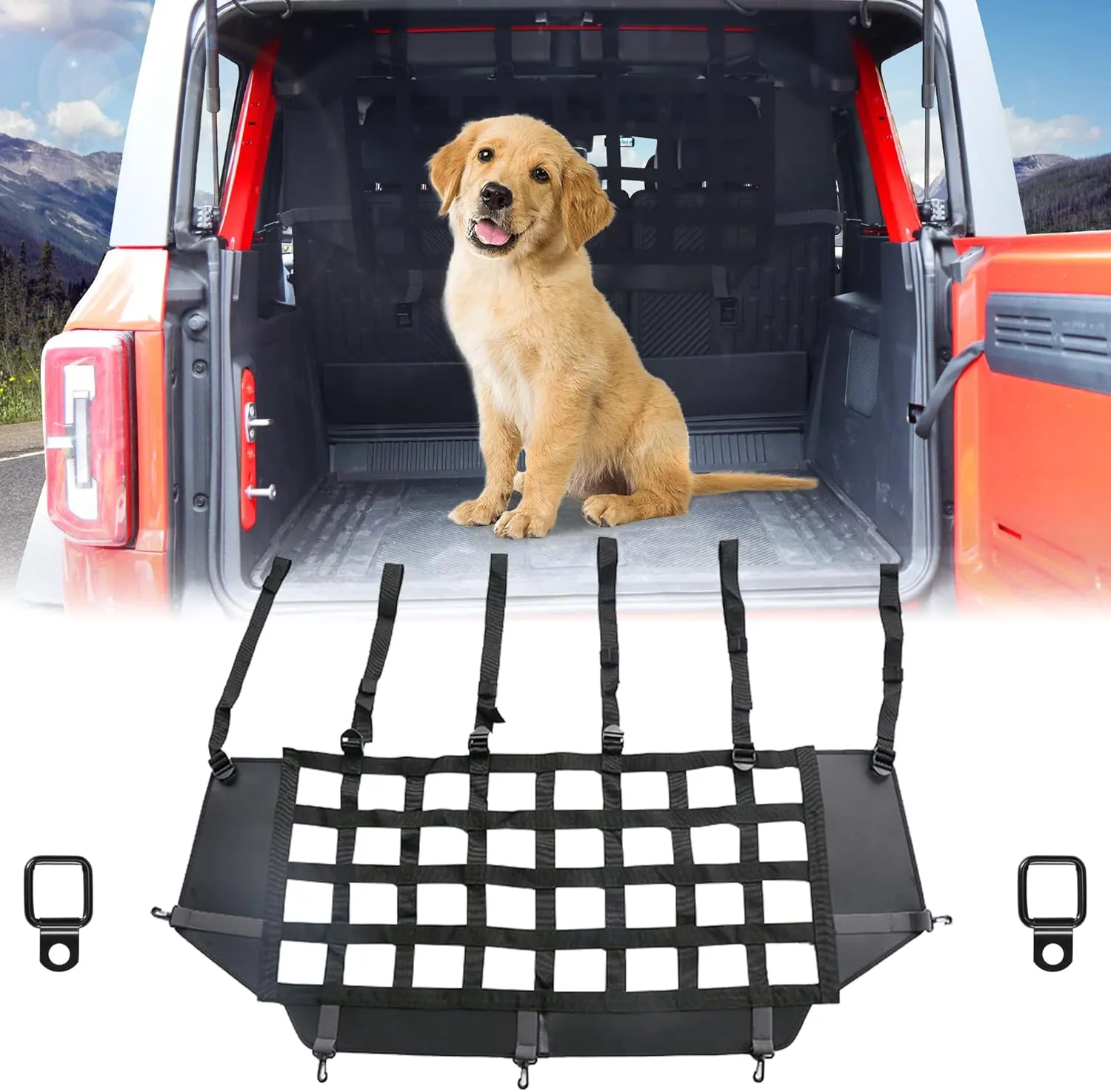 G Pet Net Vehicle Safety Mesh Dog Barrier Fit for Ford Bronco Accessories 2021-2025 4-Door, Rear Seat Isolation Net for Trunk Cargo Area, Upgrade Car Pet Divider fits for Medium, Large Pets