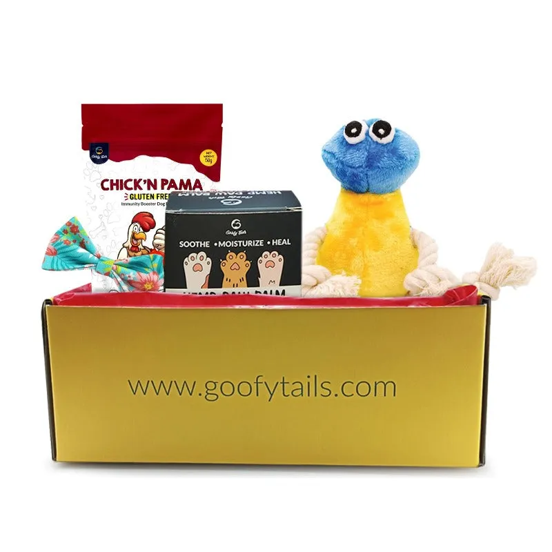 Goofy Tails Gold Goofy Box for Small and Medium Dogs | Personalized Curated Gift Box for Dogs