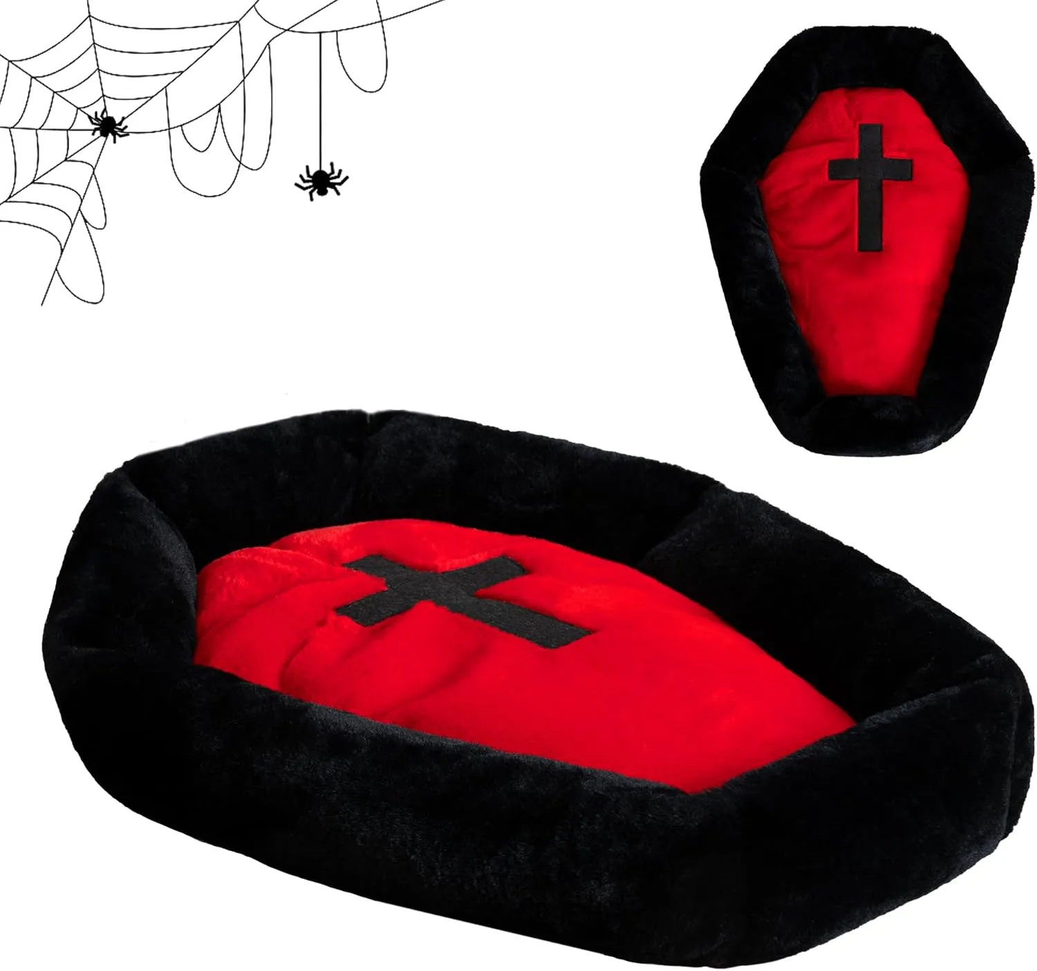 Gothic Cat Beds Fits up to 25 lbs, Washable Coffin Cat Bed, Goth Pet Bed, Halloween House 24 * 16.9 Inch, Red & Black Small