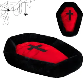 Gothic Cat Beds Fits up to 25 lbs, Washable Coffin Cat Bed, Goth Pet Bed, Halloween House 24 * 16.9 Inch, Red & Black Small
