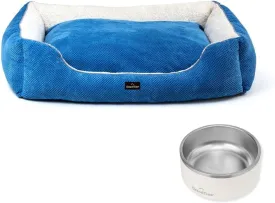 GRANDTIES Dog Bed   Stainless Steel Bowl  Machine Washable Calming Dog Bed (XL, Azure), Insulated Non-Skid Spill-Proof Dog Bowl (64oz, Ivory White), BPA-Free and Durable for Dogs & Cats