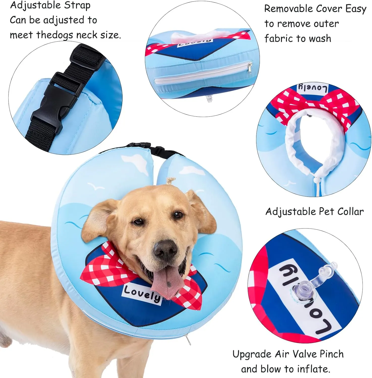 Inflatable Dog Cone Collar,Waterproof Soft Dog Donut Cone for Large Medium Small Dogs Cats, Recovery Dog E-Collar Alternatives After Surgery (Tie Red, Small)
