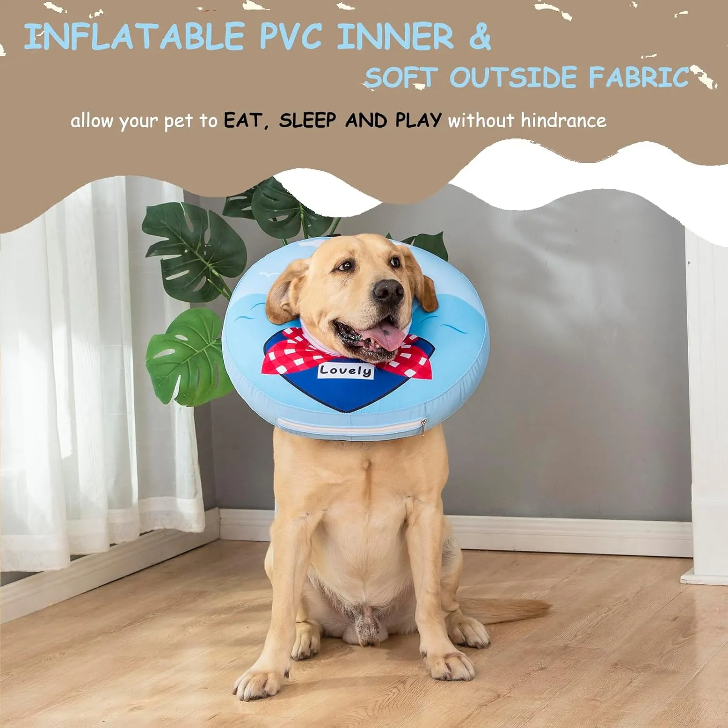Inflatable Dog Cone Collar,Waterproof Soft Dog Donut Cone for Large Medium Small Dogs Cats, Recovery Dog E-Collar Alternatives After Surgery (Tie Red, Small)